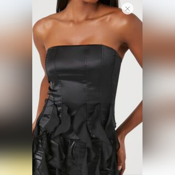 Forever 21 Cherry Mellow Satin Ruffle-Trim Cropped Tube Top Size Medium - Picture 1 of 8